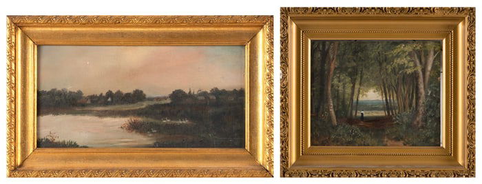 AMERICAN SCHOOL (Early 20th Century,), Two landscapes., Oils on board, 5.5" x 10.5" and 5.5" x 7.5".