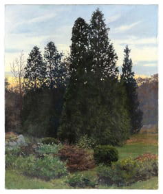 DAVID P. CURTIS (Massachusetts, 1950-2021), Twilight landscape., Oil on canvas, 24" x 22". Unframed.
