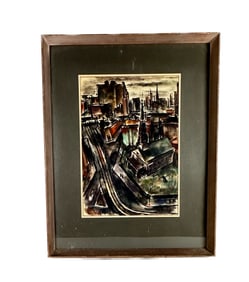 NEW YORK CITYSCAPE Watercolor, 19" x 13" sight. Framed 29.5" x 33".