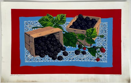 TWO PRINTS OF BERRIES Late 20th Century 12" x 20.5" and 14.5" x 23". One framed 19" x 26".