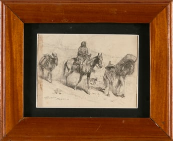 JOHN EDWARD BOREIN (California, 1872-1945), "Mexico", depicting a woman on horseback and two men