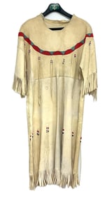 NATIVE AMERICAN BEADED LEATHER CEREMONIAL DRESS Mid-20th Century Length 51". Width at shoulders