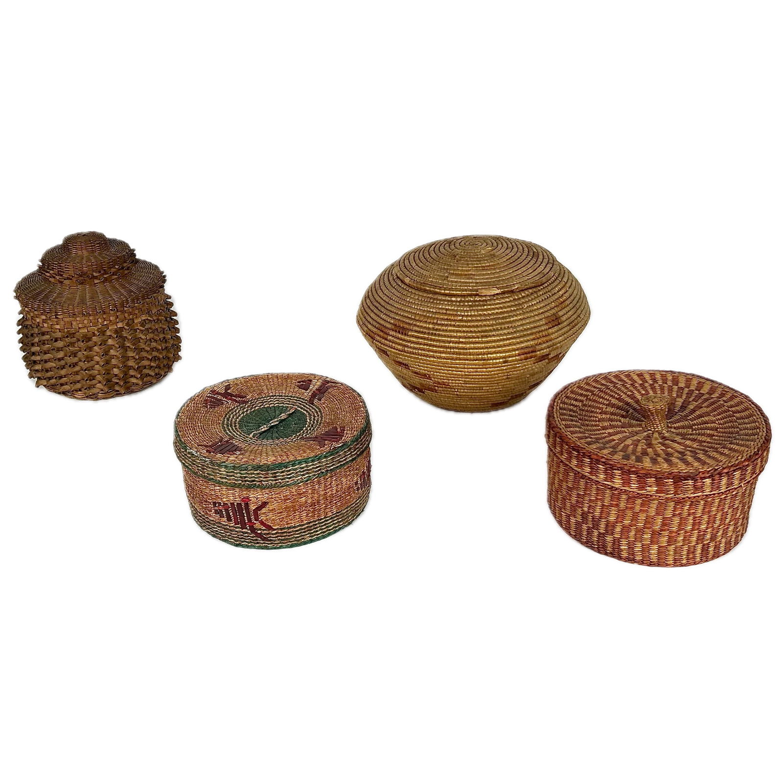 FOUR NATIVE AMERICAN COVERED BASKETS Mid- and Late 20th Century (1 of 5)