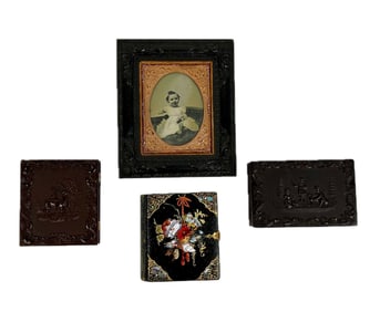 FOUR CASED PHOTOGRAPHS 19th Century Largest case 4.75" x 3".