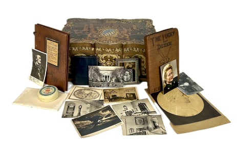 PAINTED WOODEN BOX CONTAINING OPERA SINGER ELIZABETH WYSOR EPHEMERA 20th Century Box height 7".