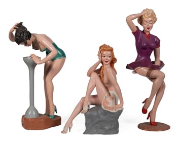 THREE RESIN SCULPTURES OF AIRCRAFT NOSE ART 20th Century Heights from 19" to 27".