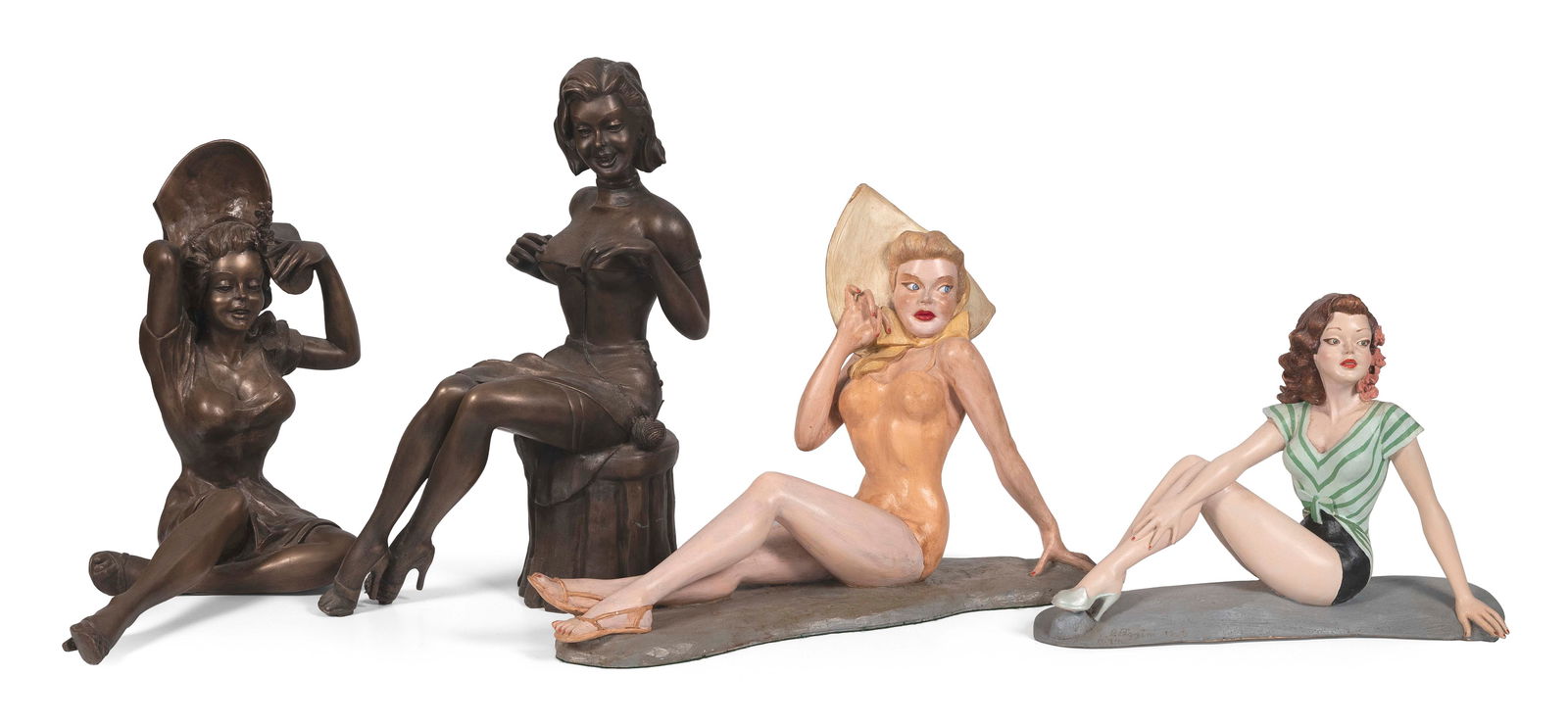 FOUR RESIN SCULPTURES OF AIRCRAFT NOSE ART Late 20th Century Heights from 11" to 19". (1 of 3)