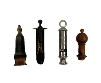 FOUR ASSORTED WHISTLES 19th/20th Century Lengths from 2.5" to 3.5".