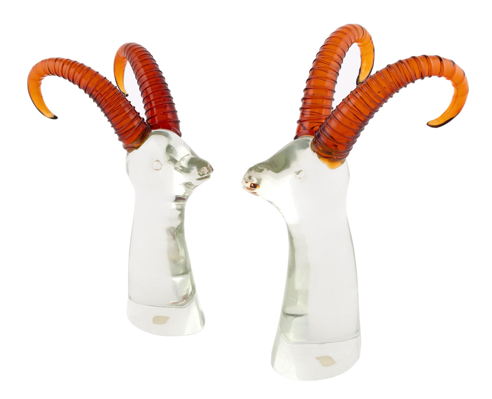 NEAR-PAIR OF SALVIATI MURANO GLASS ANTELOPE HEADS 20th Century Heights 17" and 18". (1 of 2)