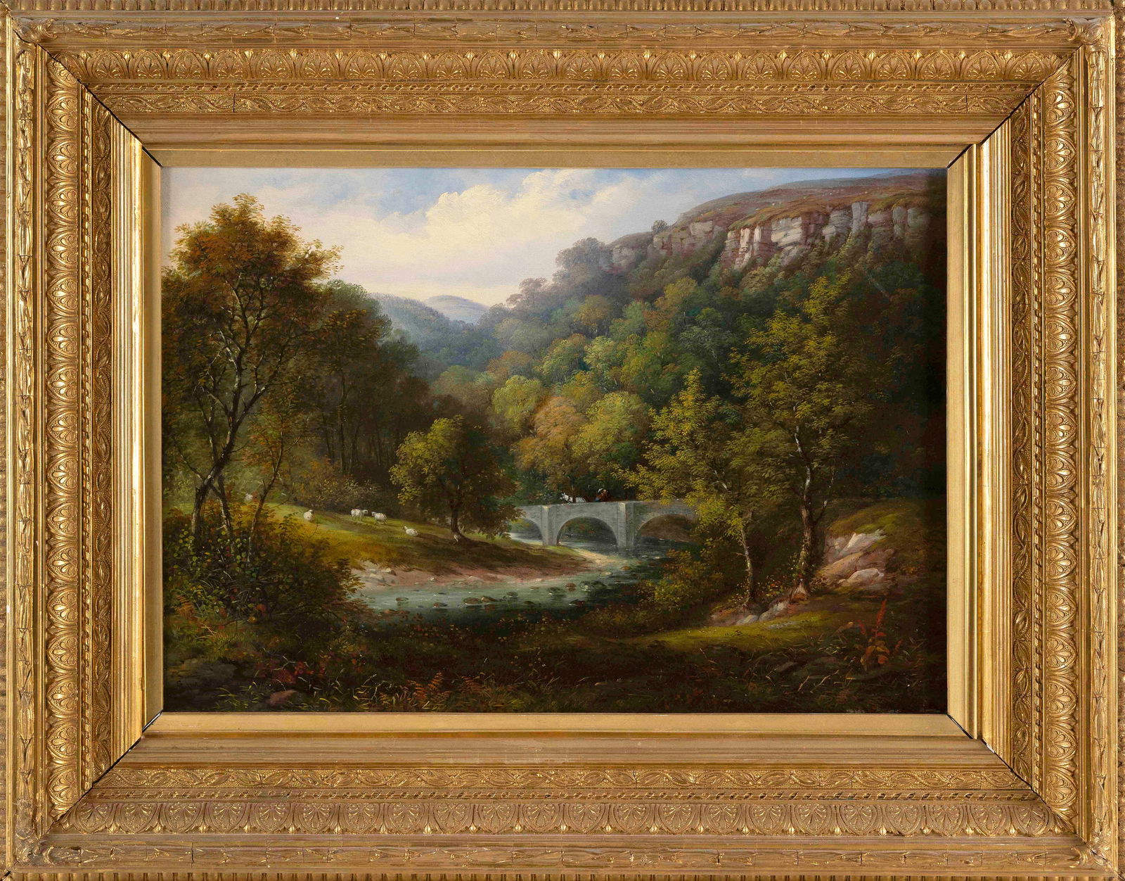 ENGLISH SCHOOL (19th Century,), Passing over a mountain bridge., Oil on canvas, 14" x 20". Framed (1 of 2)