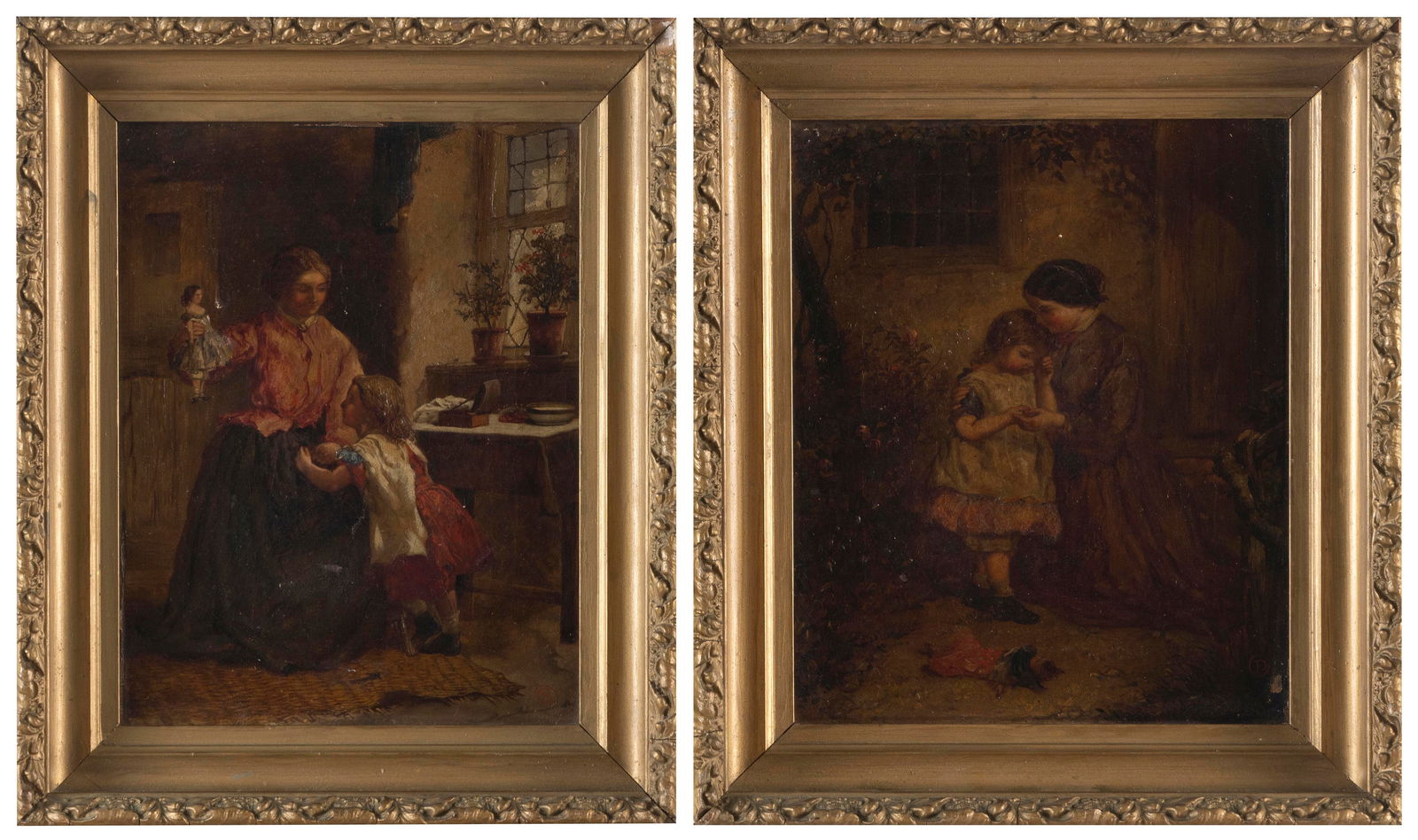 ENGLISH SCHOOL (Possibly 18th Century,), Pair of interior scenes with a mother and child., Oils on (1 of 8)