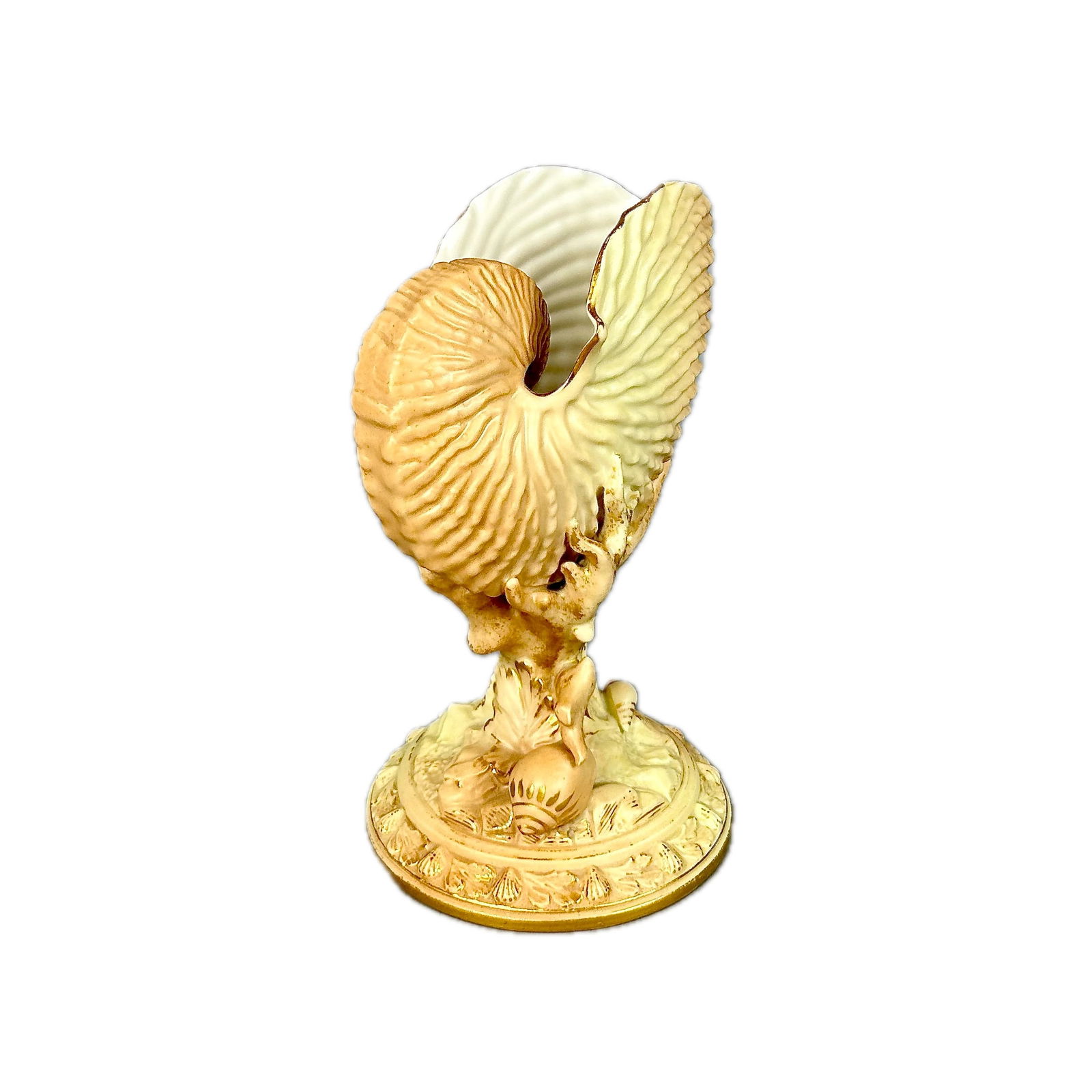 ROYAL WORCESTER PORCELAIN NAUTILUS CENTERPIECE England, Early 20th Century Height 8.5". Base (1 of 5)