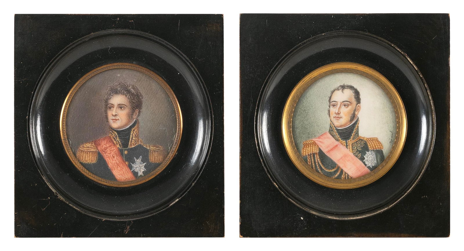 FRENCH SCHOOL (19th Century,), Two portrait miniatures of French officers., 2.75" x 2.75" sight. (1 of 2)