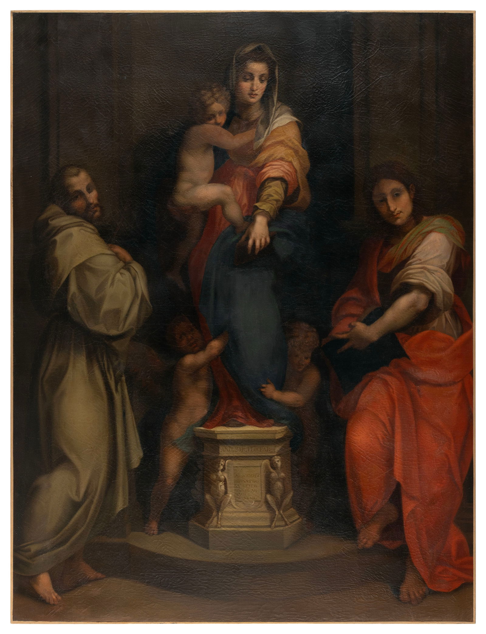 CONTINENTAL SCHOOL (19th Century,), Madonna and Child., Oil on canvas, 53.5" x 40.5". Unframed.: CONTINENTAL SCHOOL19th CenturyMadonna and Child. Unsigned.Oil on canvas, 53.5" x 40.5". Unframed.