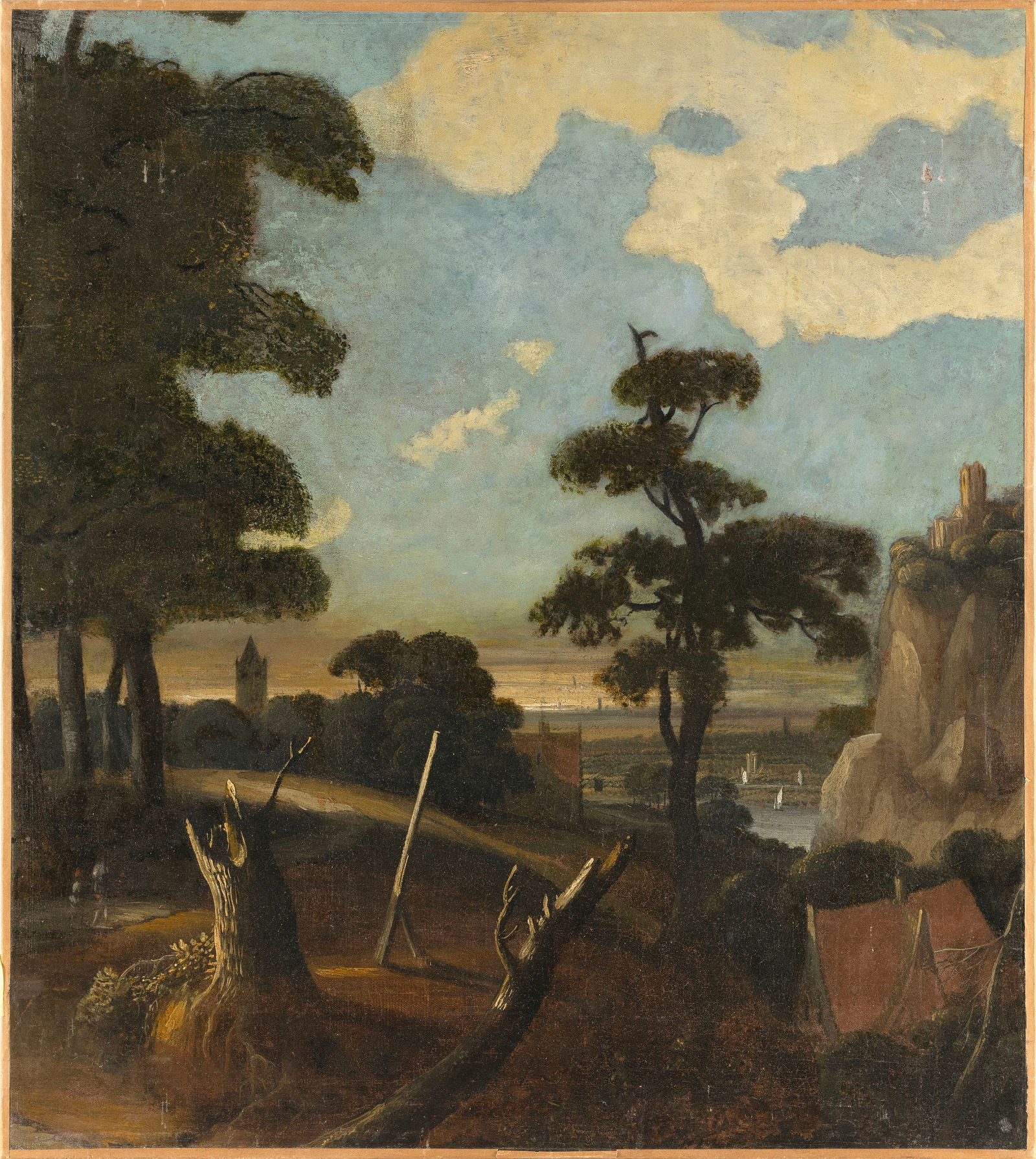 CONTINENTAL SCHOOL (19th Century or Earlier,), Landscape with distant castles and a river., Oil on (1 of 2)