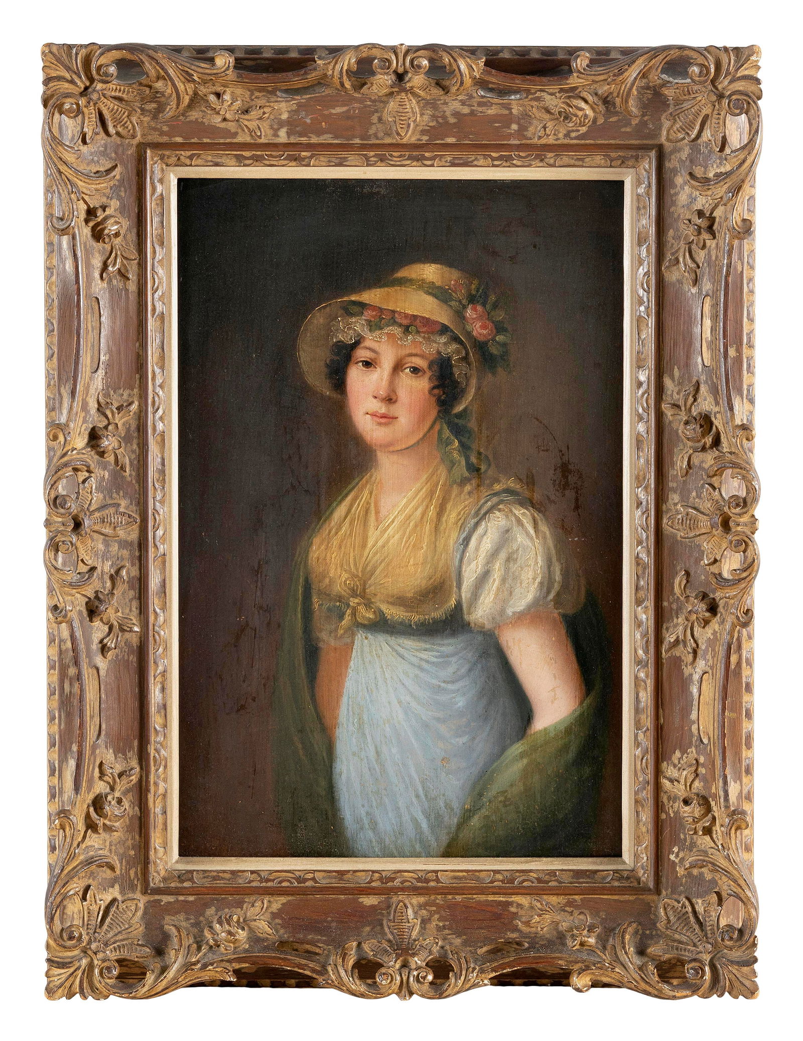 CONTINENTAL SCHOOL (19th Century,), A young lady wearing a bonnet., Oil on panel, 16.5" x 11". (1 of 2)