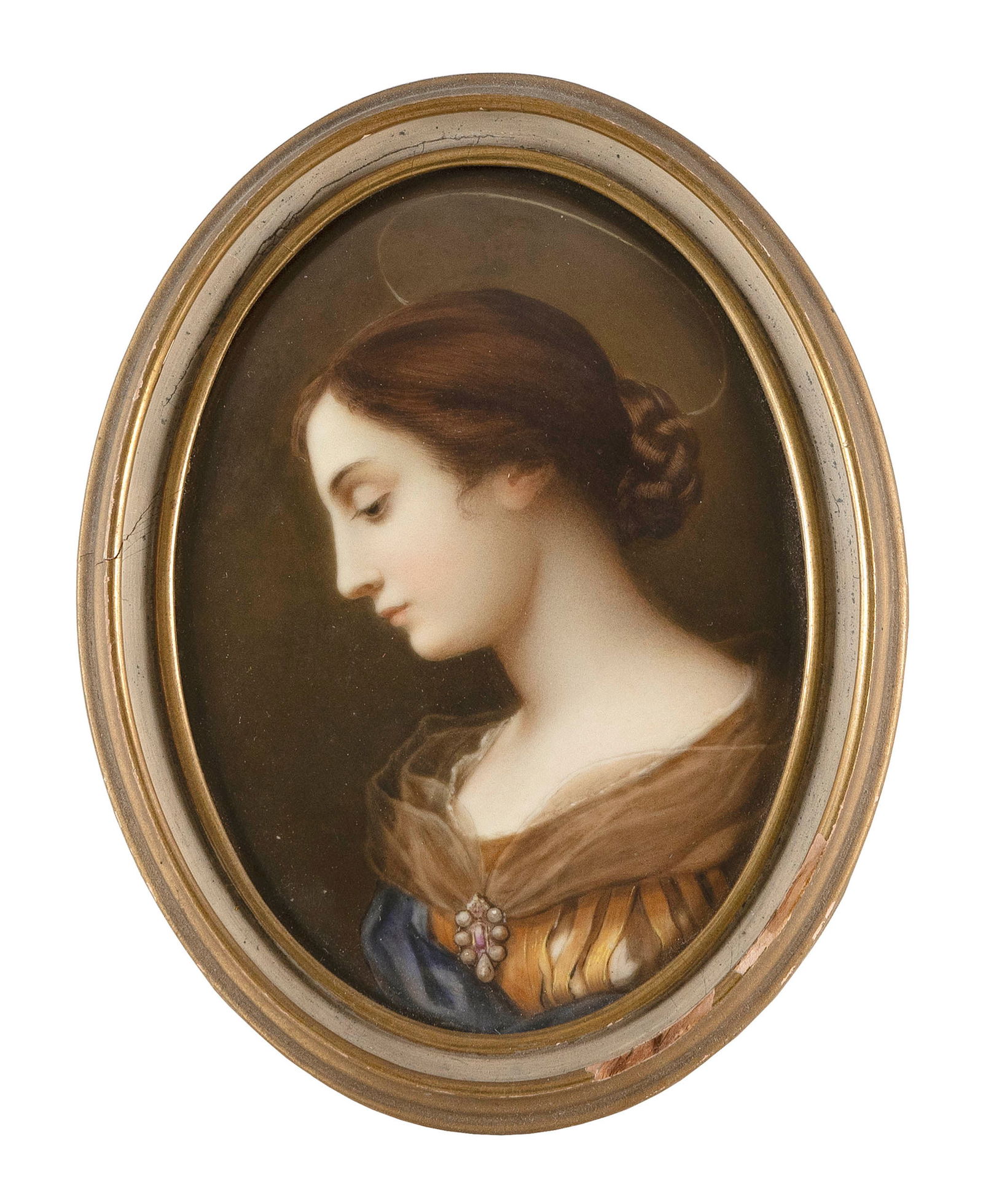 KPM HAND-PAINTED PORCELAIN PLAQUE Early 20th Century Oval 7" x 5". Framed 8" x 6". (1 of 2)