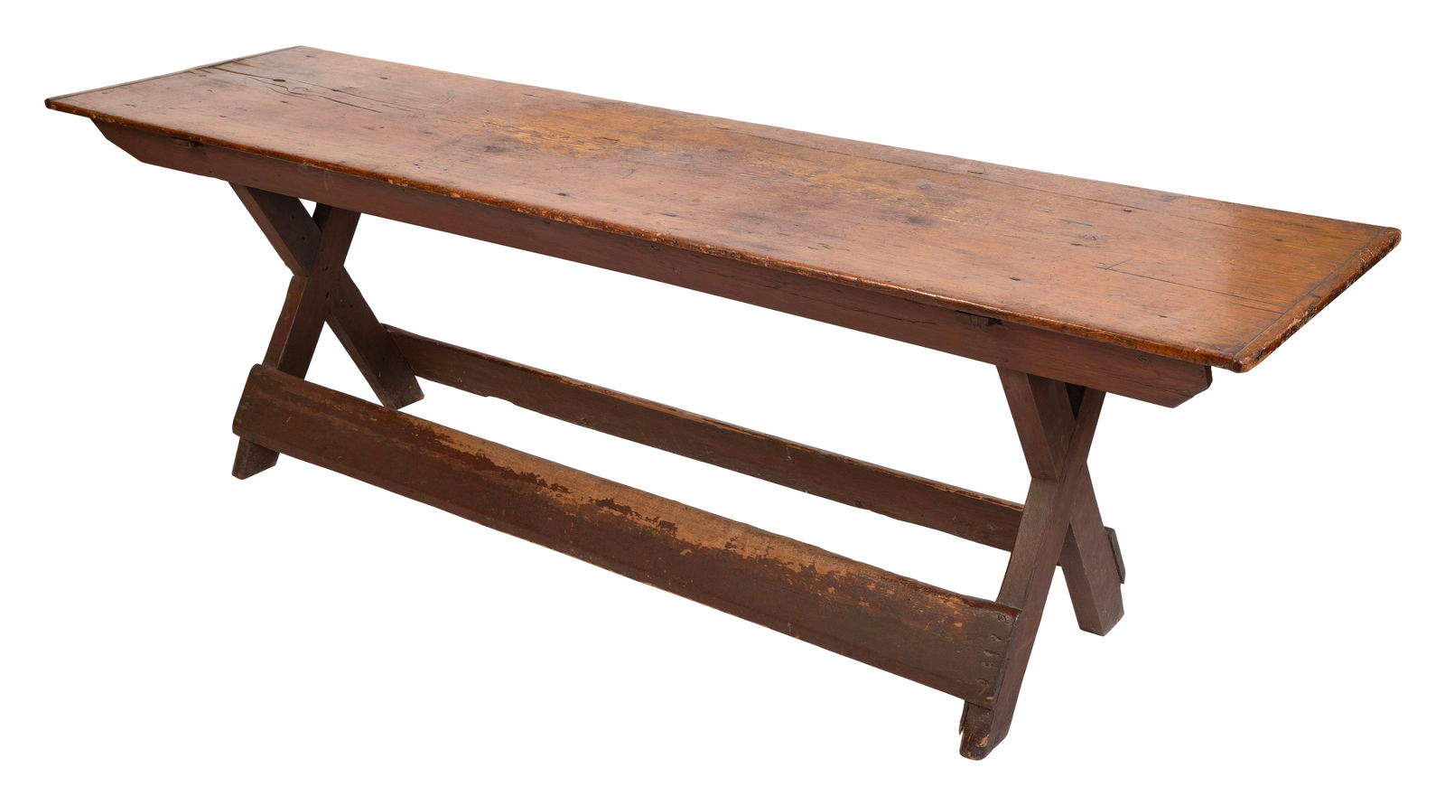 SAWBUCK TABLE Early 19th Century Height 29". Length 91.5". Width 24.5". (1 of 2)