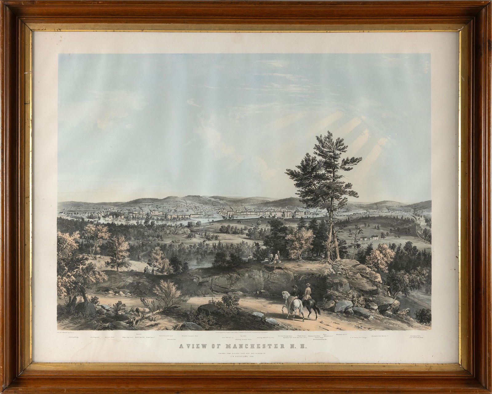 ENDICOTT & CO. HAND-COLORED LITHOGRAPH "A VIEW OF MANCHESTER, NEW HAMPSHIRE" 1855 27.5" x 35.5" (1 of 2)
