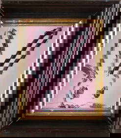 HUNT SLONEM (New York/Louisiana/India, 1951-), Pink bunny., Oil on canvas, 10" x 8". Framed 15" x (1 of 2)