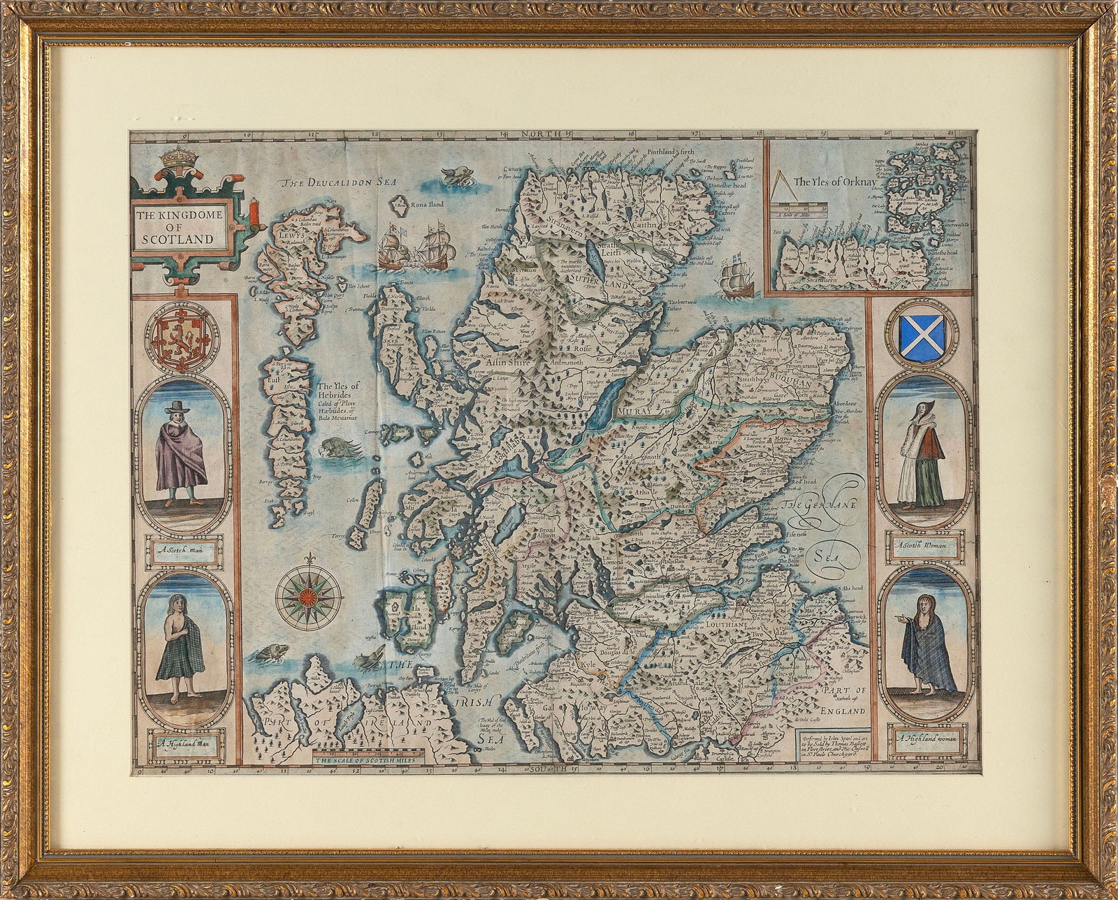 JOHN SPEED ENGRAVED MAP "THE KINGDOME OF SCOTLAND" Britain, 17th Century 15" x 19.5" sight. Framed (1 of 2)