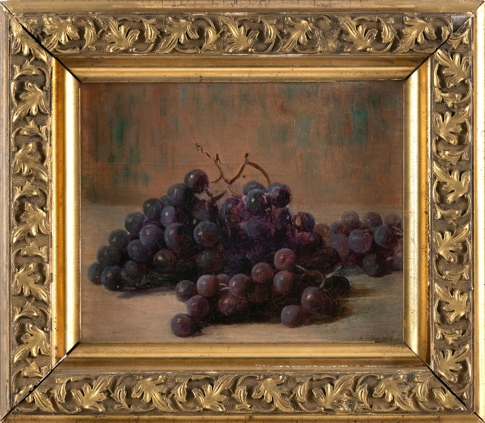 LEMUEL D. ELDRED (Massachusetts, 1848-1921), Still life of grapes., Oil on canvas, 8" x 10". Framed (1 of 2)