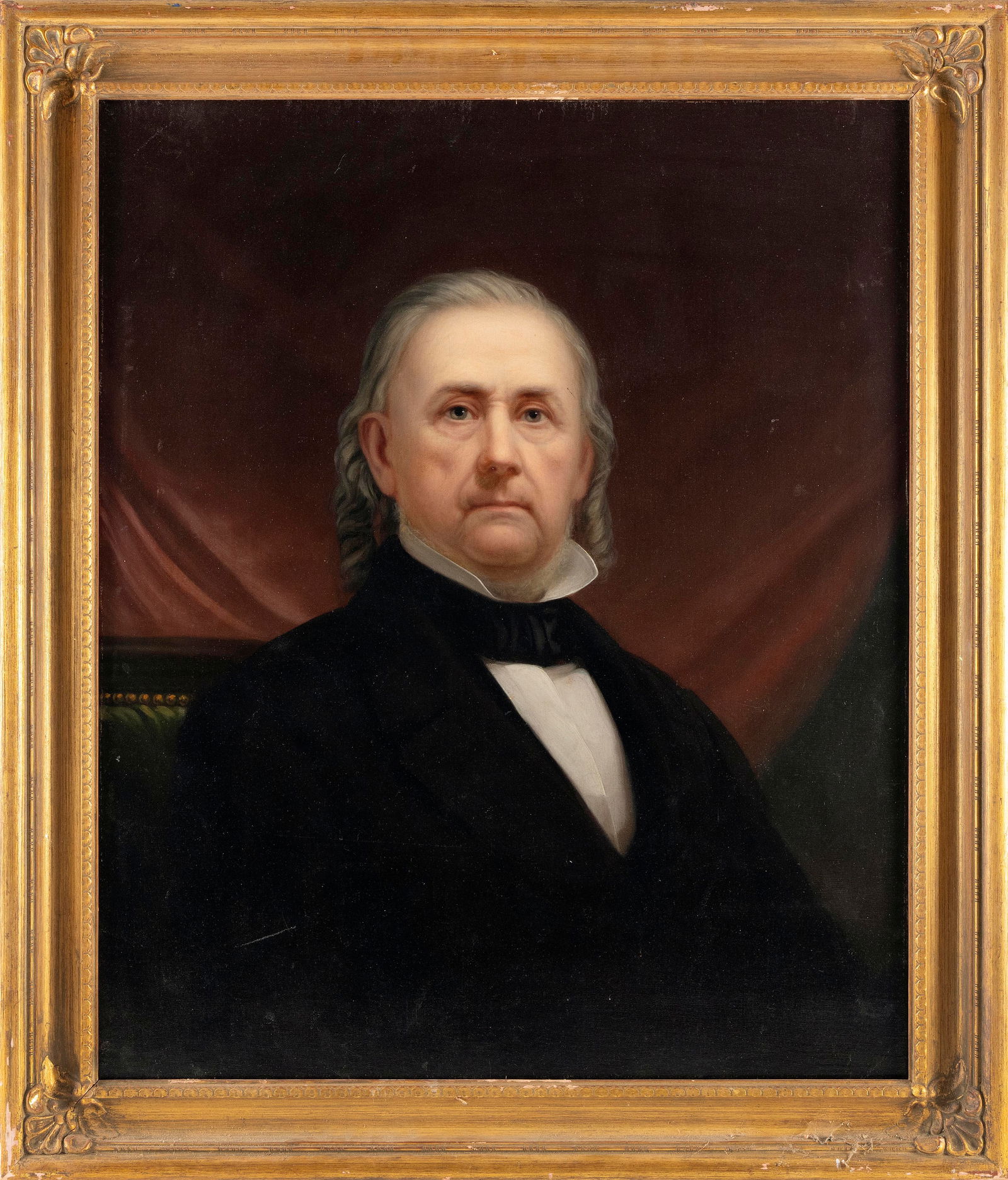 AMERICAN SCHOOL (19th Century,), Portrait of a gentleman., Oil on canvas, 30" x 25". Framed 35" x (1 of 2)