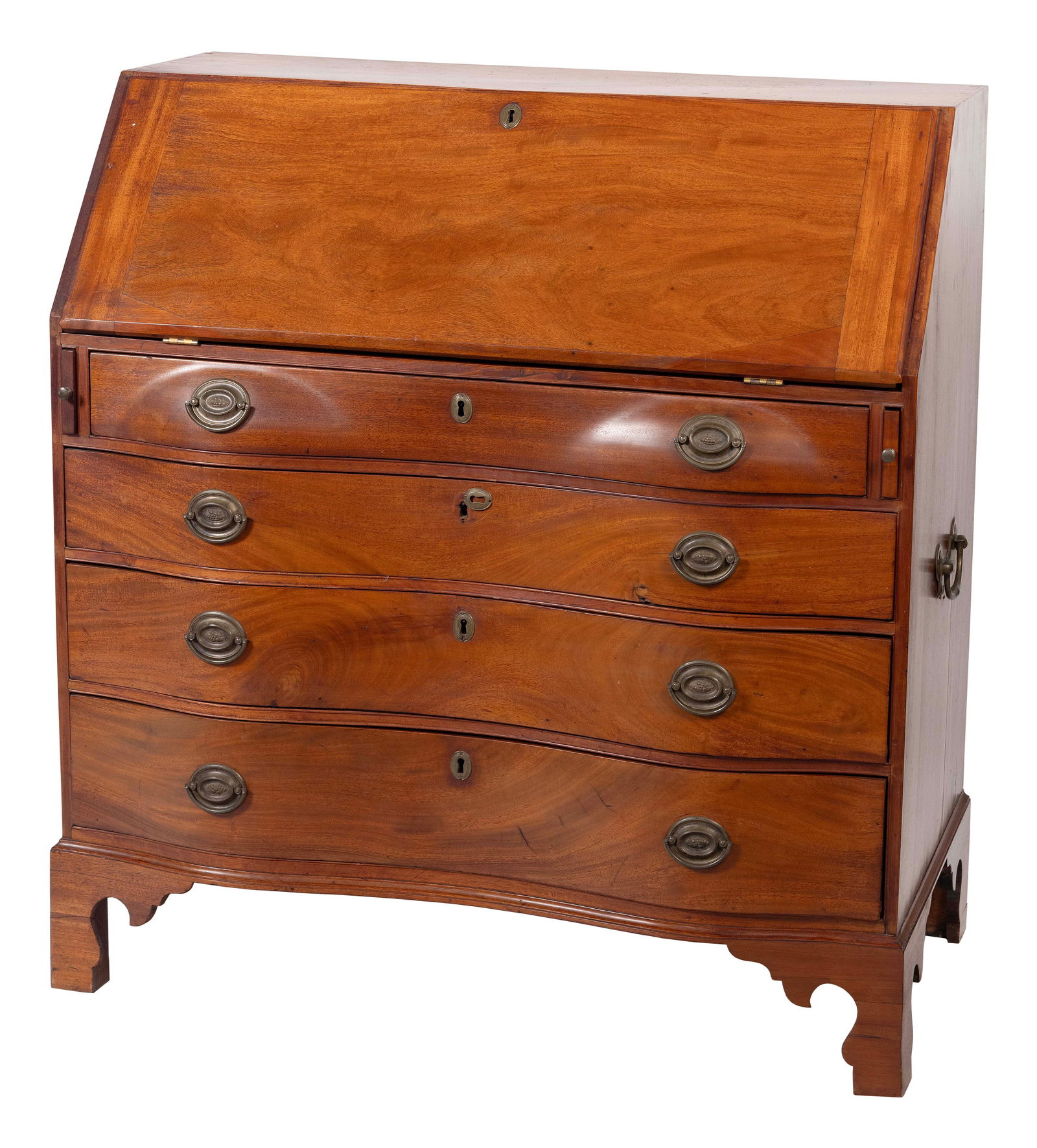 CHIPPENDALE OXBOW SLANT-LID DESK 18th Century Height 44.5". Width 41.5". Depth 22". (1 of 6)