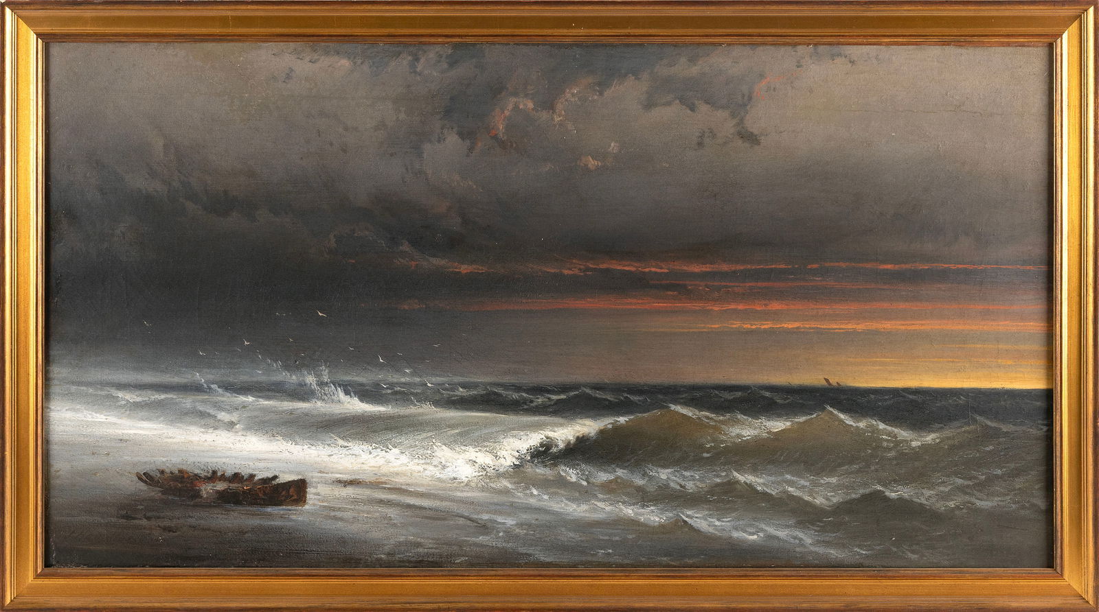 JAMES HAMILTON (Pennsylvania/California, 1819-1878), Dramatic sunset seascape with a launch washed (1 of 2)