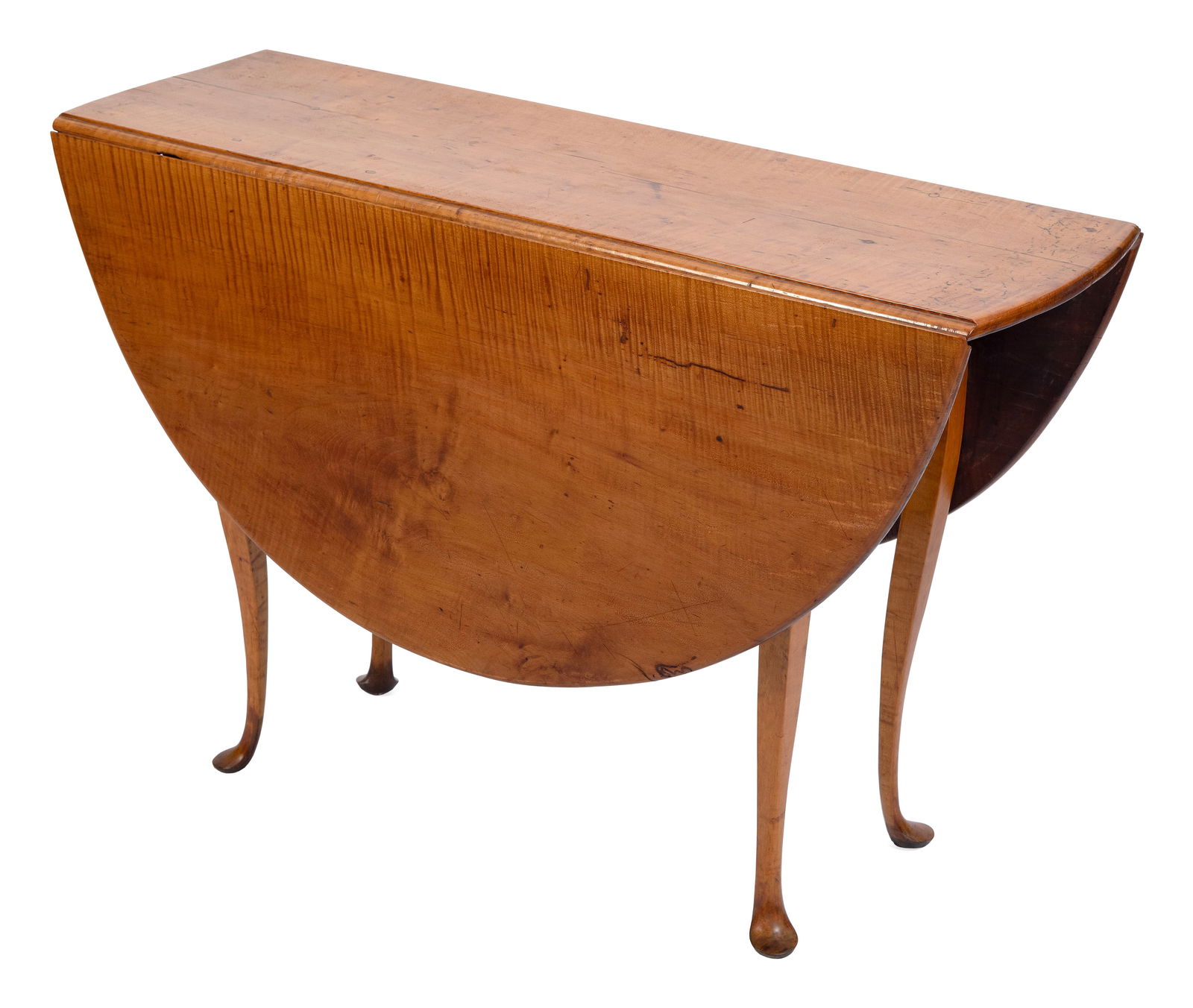 QUEEN ANNE DROP-LEAF TABLE Height 27.5". Length 42". Width 14.25" plus two 17.5" drop leaves. (1 of 3)