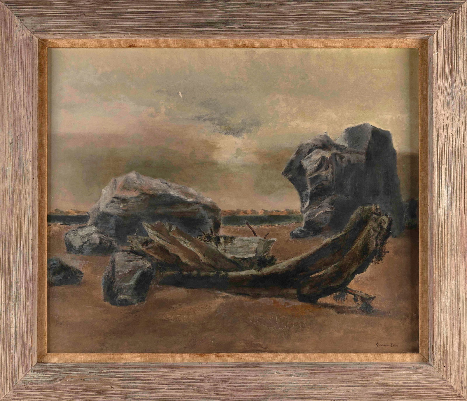JULIAN EDWIN LEVI (Pennsylvania/New York, 1900-1982), Beach scene with driftwood and boulders., Oil (1 of 2)