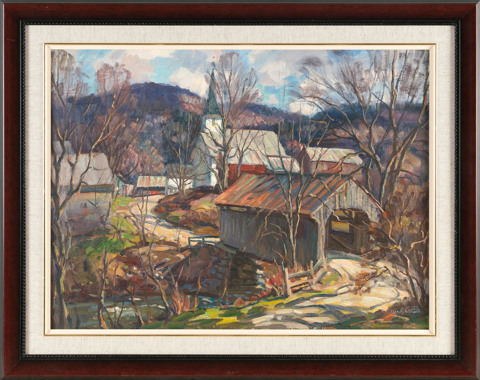 THOMAS R. CURTIN (Vermont/Massachusetts, 1899-1977), Covered bridge., Oil on canvas board, 18" x (1 of 2)