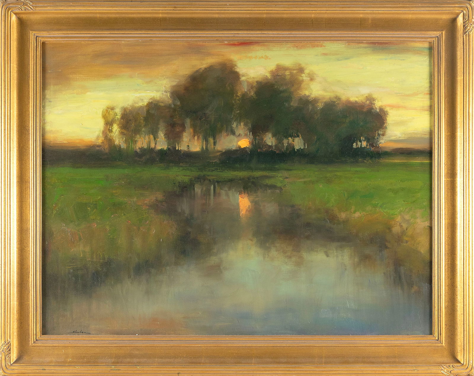 DENNIS SHEEHAN (New Hampshire/Massachusetts, 1950-), Dramatic marsh sunset., Oil on canvas, 30" x (1 of 2)
