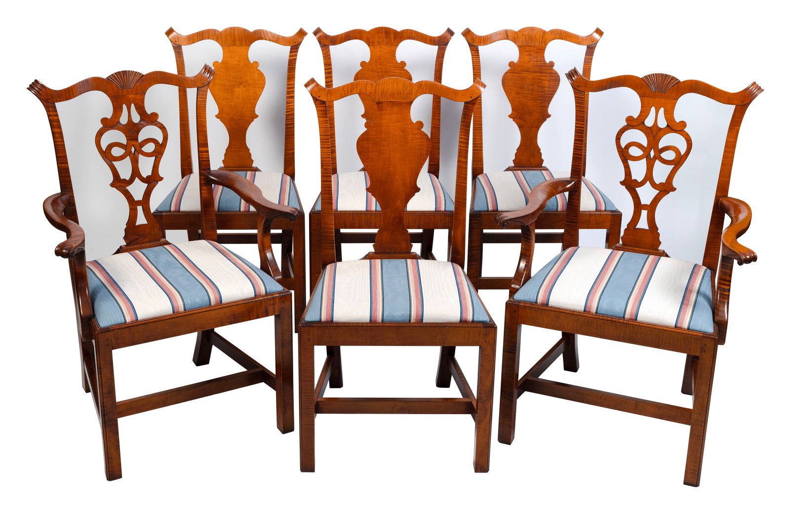 SIX ELDRED WHEELER QUEEN ANNE-STYLE CHAIRS Massachusetts, 20th Century Back heights 39". Seat (1 of 1)