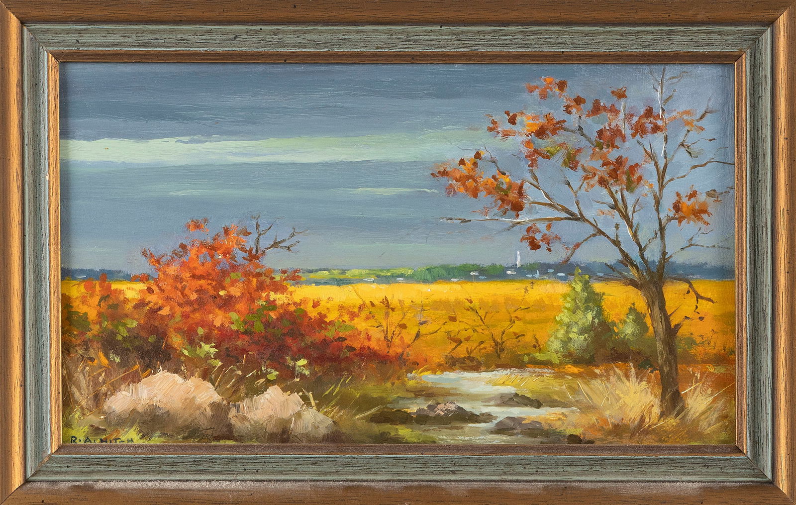ROBERT A. HITCH (New York/Massachusetts, 1920-1993), "Fall, Bass Hole"., Oil on masonite, 6.5" x (1 of 2)