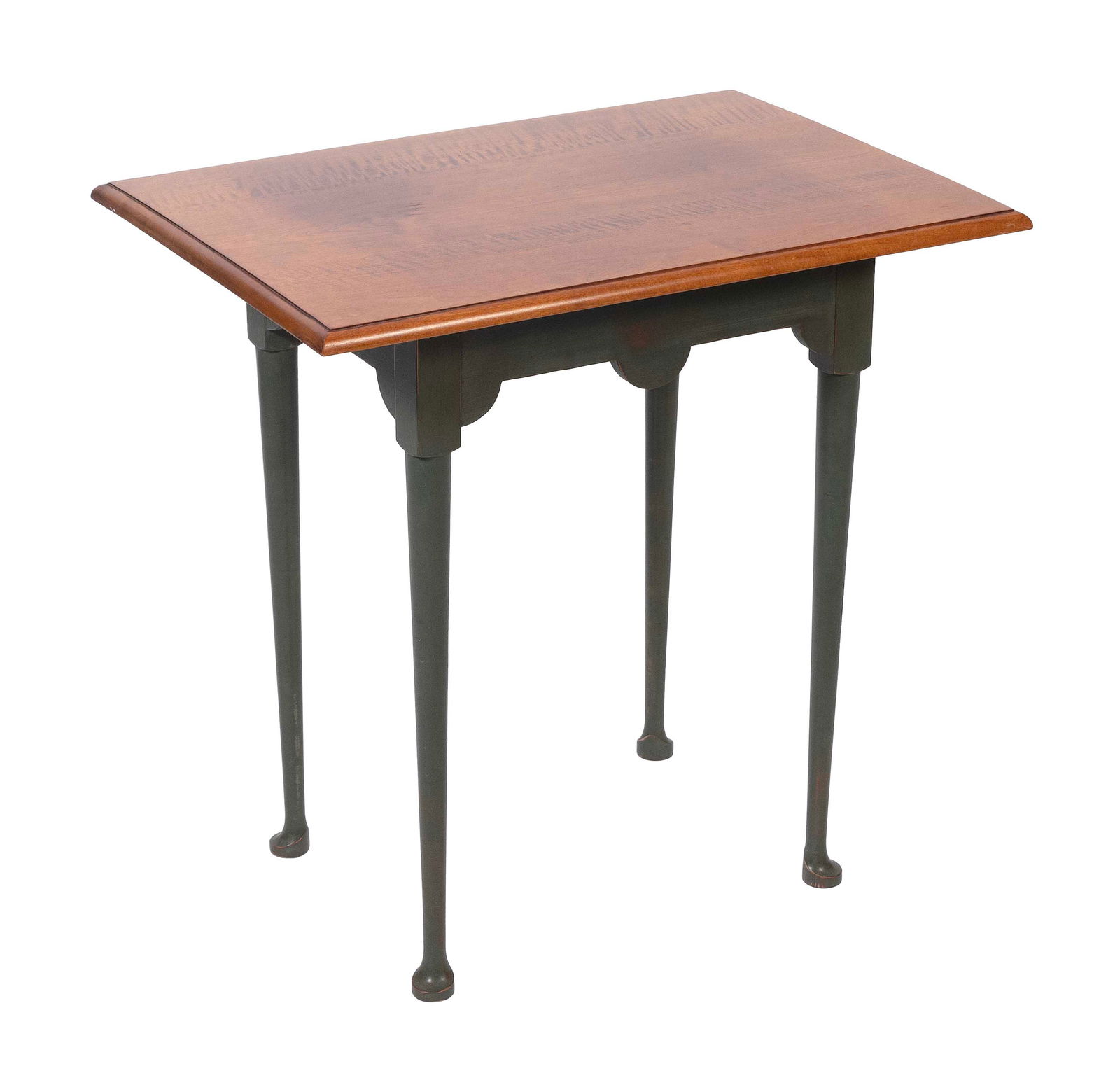 ELDRED WHEELER TAVERN TABLE Massachusetts, 20th Century Height 25.5". Top 26" x 18.5".: ELDRED WHEELER TAVERN TABLEMassachusetts, 20th CenturyBase painted green. Original Eldred Wheeler label on underside.Height 25.5". Top 26" x 18.5".