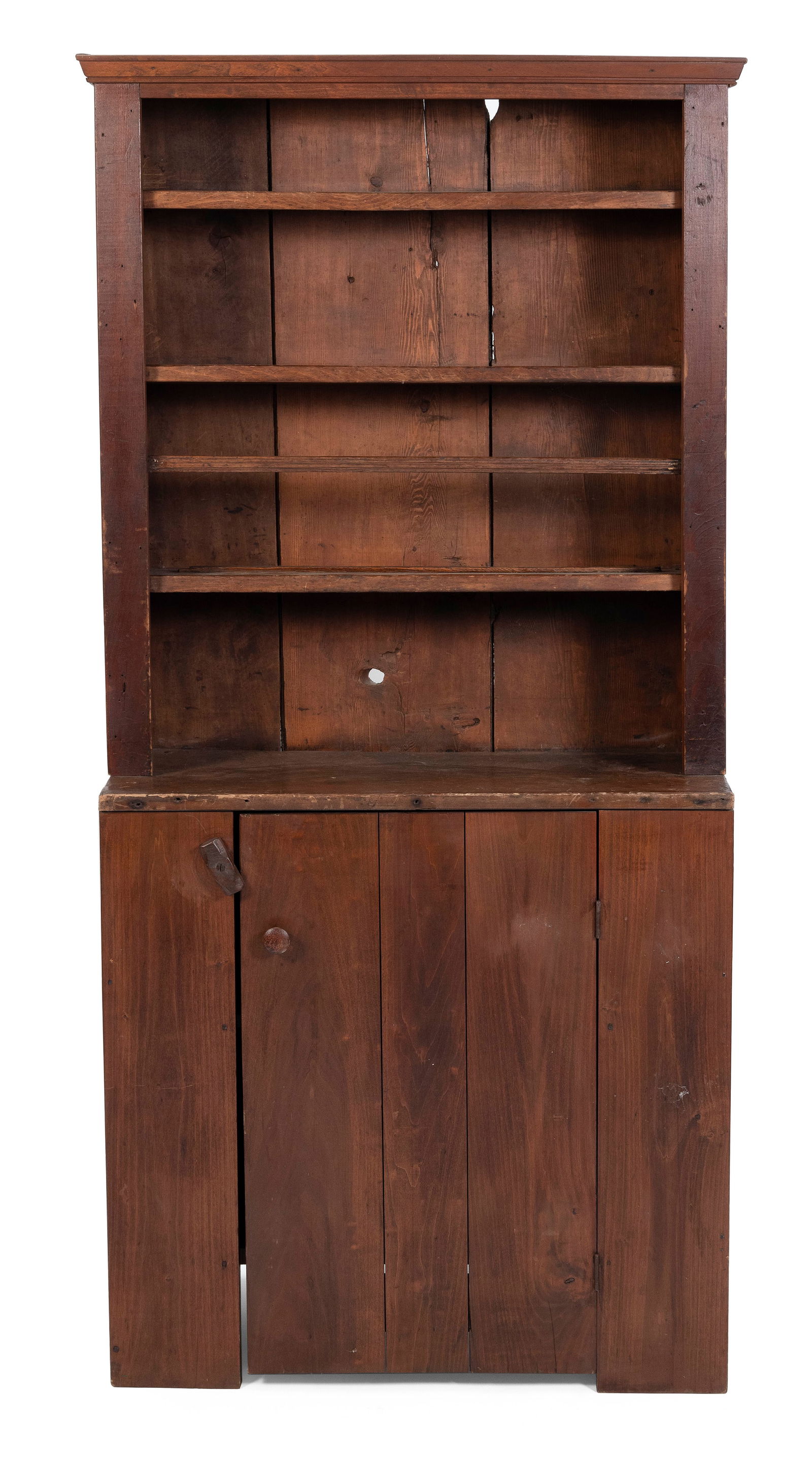 STEP-BACK CUPBOARD New England, Early 19th Century Height 73.5". Width 33.75". Depth 15". (1 of 1)