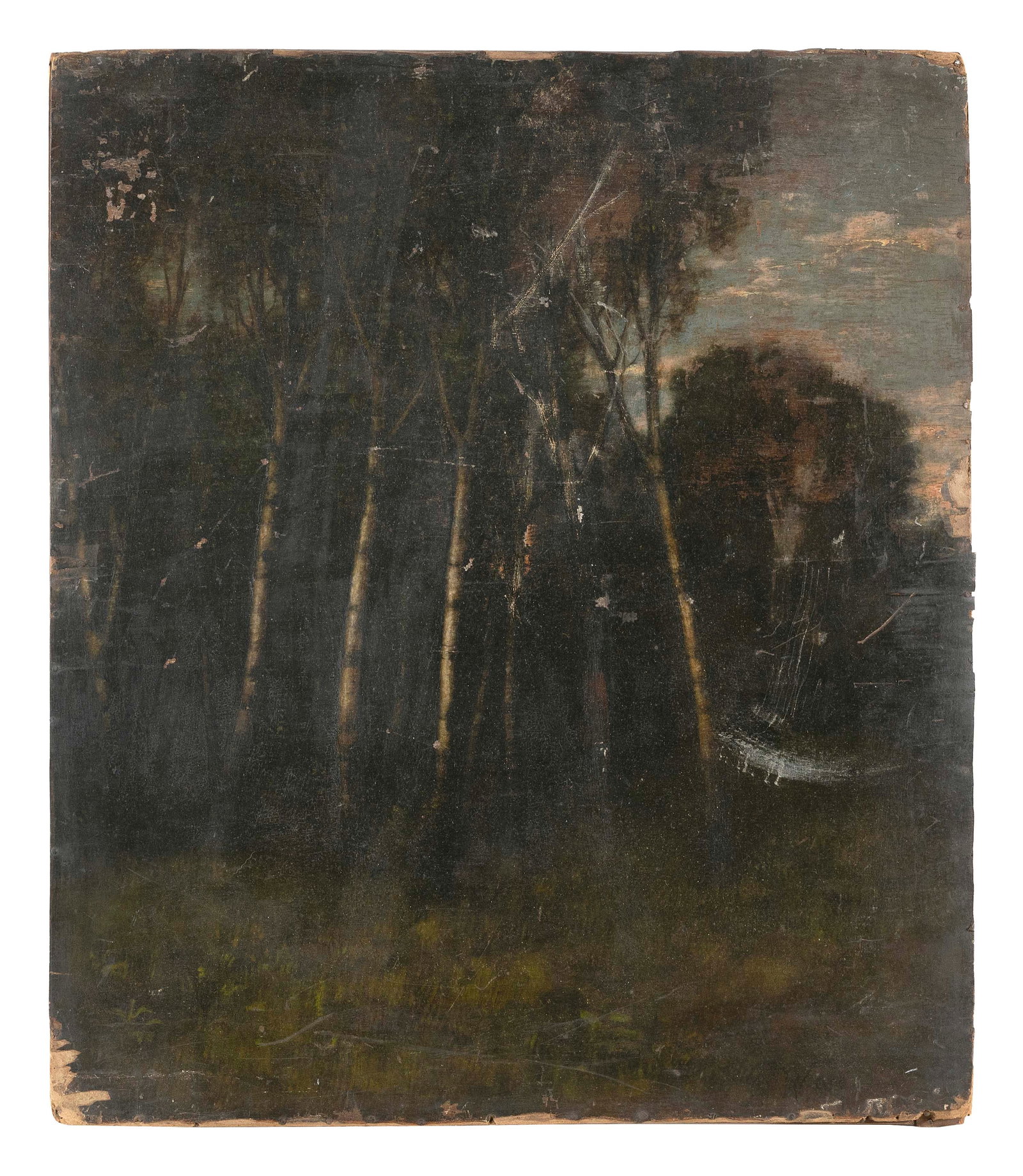 AMERICAN SCHOOL (19th Century,), Landscape with birches., Oil on canvas laid down on board, 22" x: AMERICAN SCHOOL 19th Century Landscape with birches. Unsigned. Oil on canvas laid down on board, 22" x 19". Unframed.