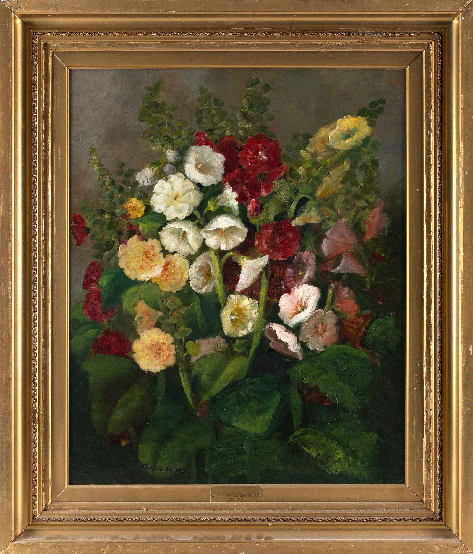 AMERICAN SCHOOL (19th Century,), Floral still life., Oil on canvas, 32" x 26". Framed 41" x 35". (1 of 2)
