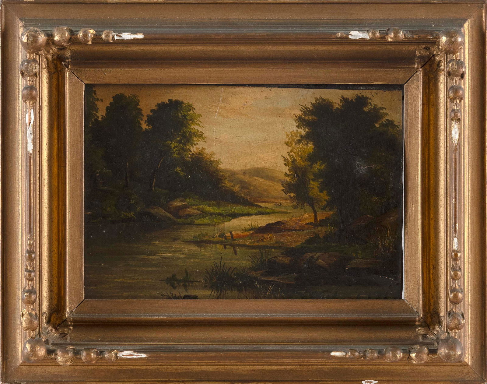 AMERICAN SCHOOL (19th Century,), Mountain landscape., Oil on panel, 6" x 9". Framed 10" x 13". (1 of 2)