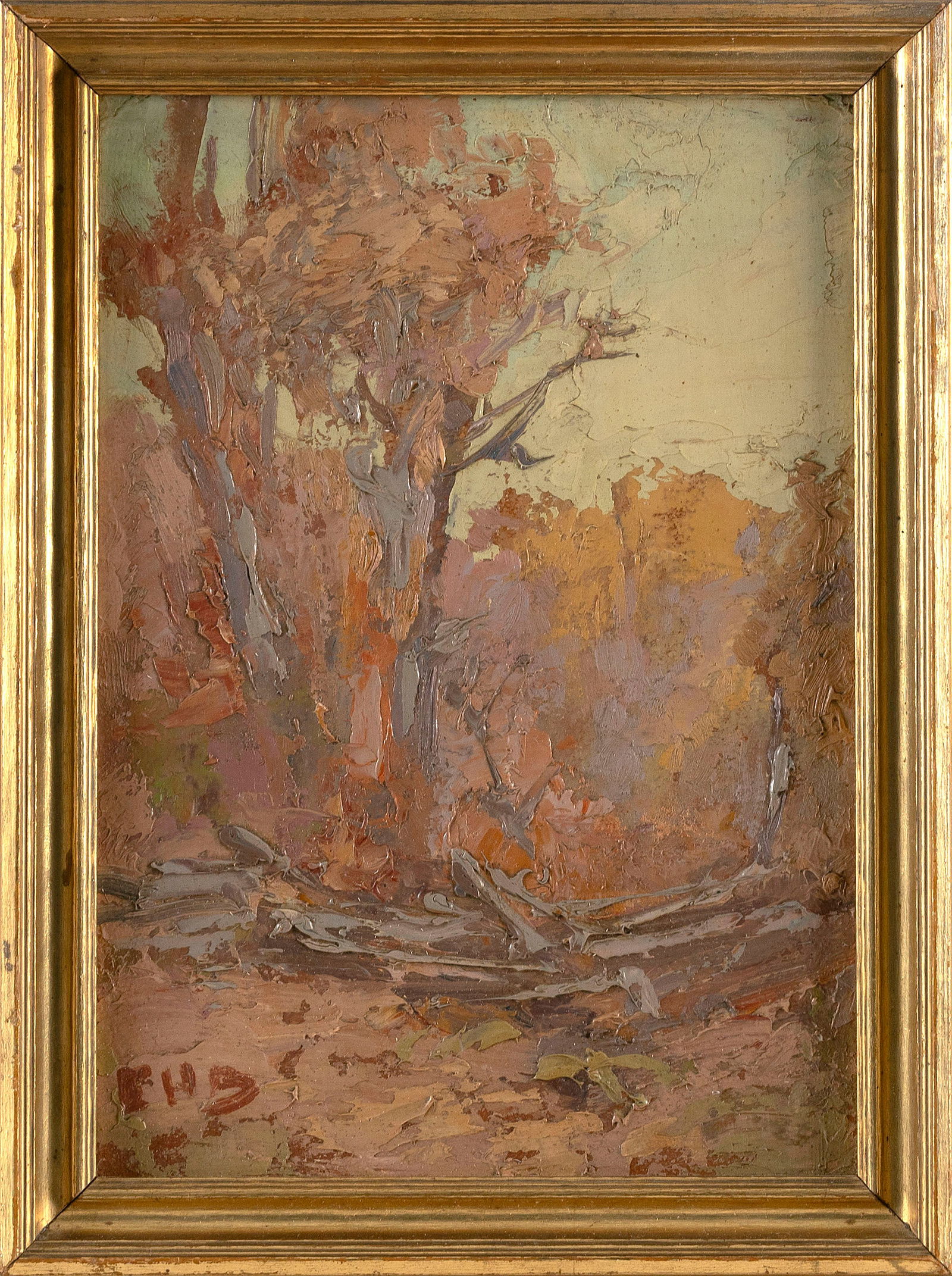 AMERICAN SCHOOL (20th Century,), Fall landscape., Oil on board, 11" x 8". Framed 12.5" x 9.5". (1 of 2)