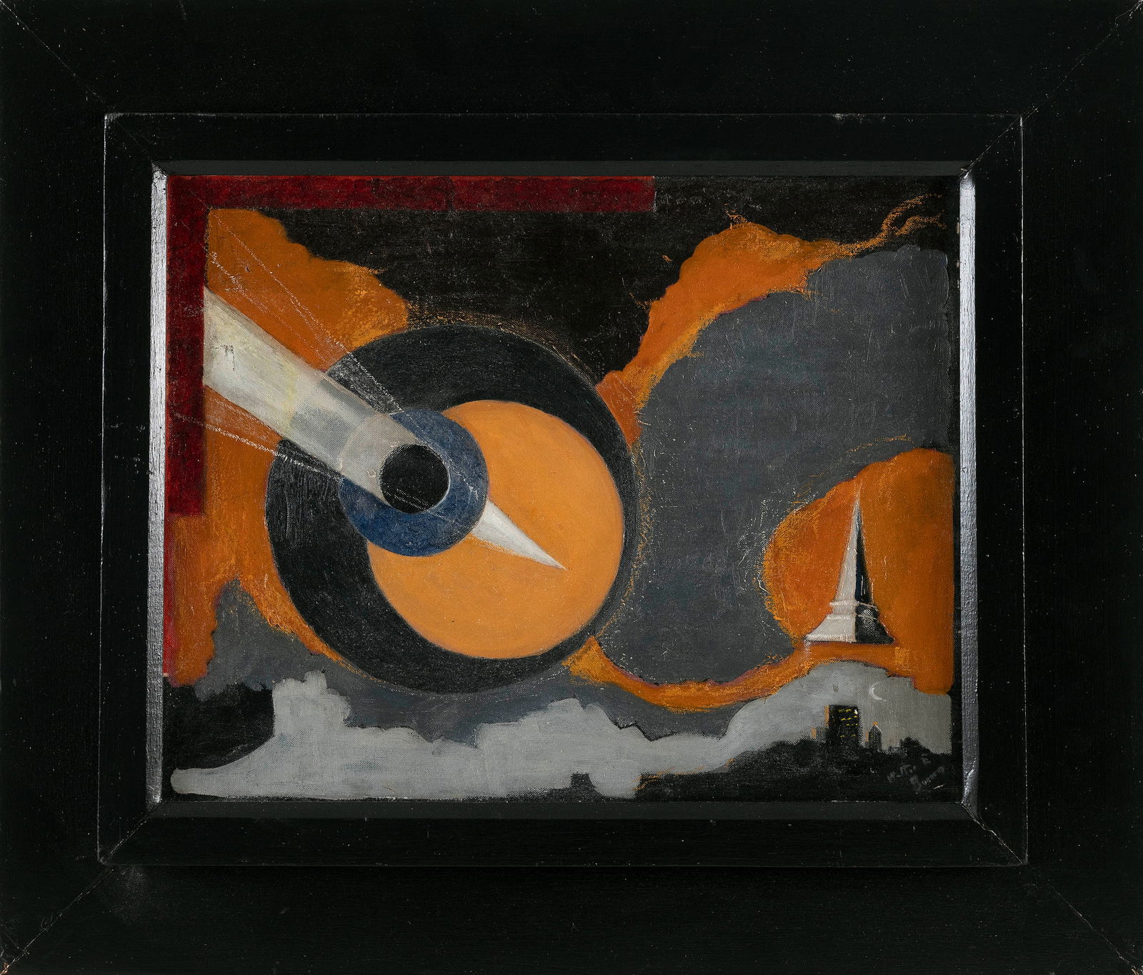 MODERN SCHOOL (20th Century,), Abstract landscape with building spire., Oil on canvas, 16" x 20". (1 of 3)