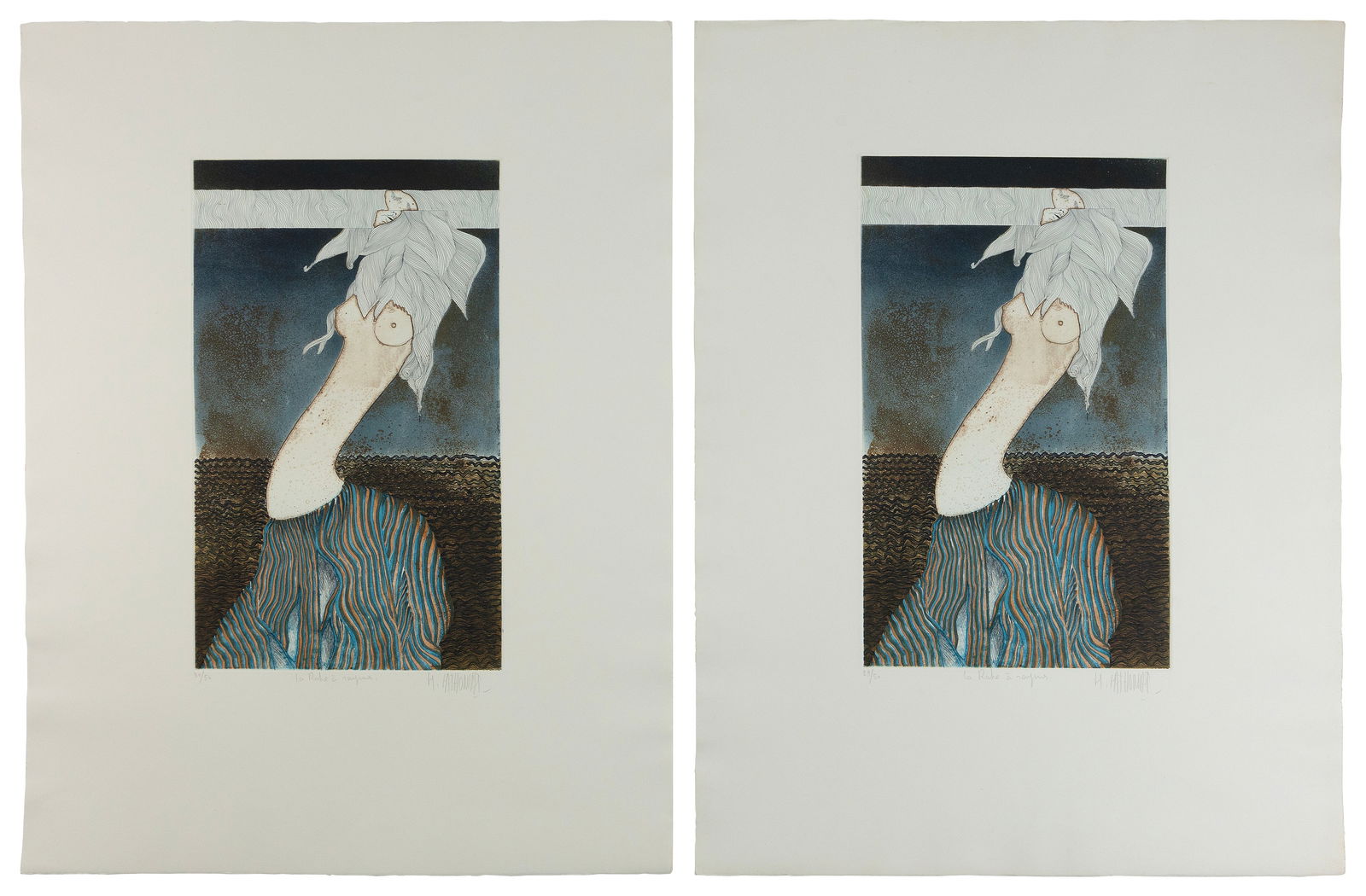 MICHEL MATHONNAT (France, 1944-), Two impressions of "La Rahe à Rayur"., Color etchings with (1 of 1)