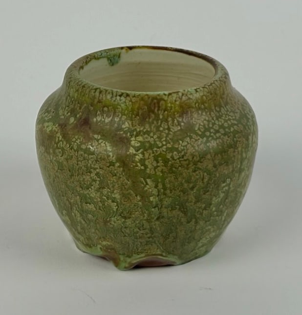 HAMPSHIRE POTTERY VASE Keene, New Hampshire, Early 20th Century Height 3.5".: HAMPSHIRE POTTERY VASE Keene, New Hampshire, Early 20th Century Shape number 54. Mottled green glaze. Marked for Hampshire Pottery on base. Height 3.5".