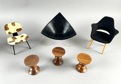 SIX VITRA DESIGN MUSEUM MINIATURE CHAIRS BY AMERICAN DESIGNERS 20th Century Heights from 2.5" to 6". (1 of 3)