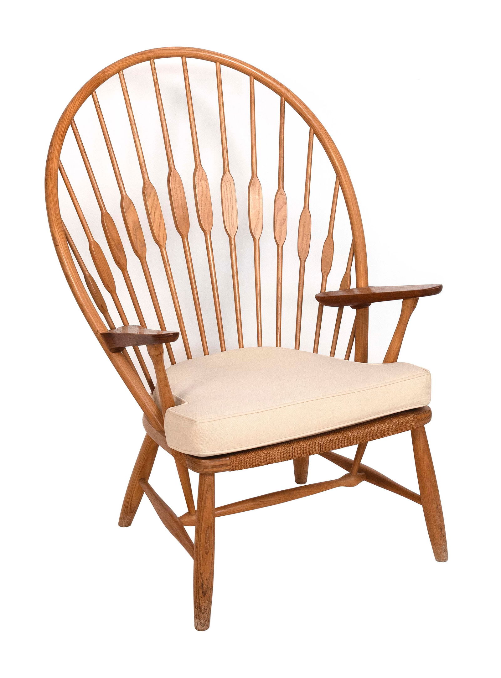 HANS J. WEGNER "PEACOCK" LOUNGE CHAIR Denmark, Circa 1970 Back height 43". Seat height 12.5". (1 of 5)