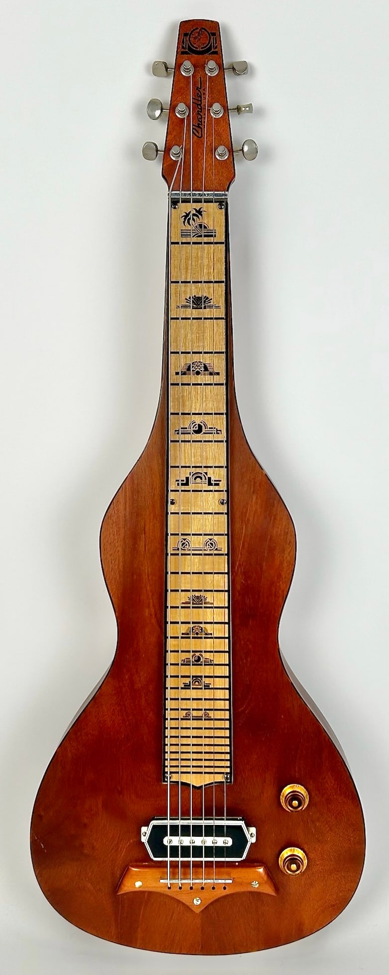CHANDLER RH-4 LAP STEEL HOLLOW-BODY GUITAR America, Late 20th Century Length 32.5".: CHANDLER RH-4 LAP STEEL HOLLOW-BODY GUITARAmerica, Late 20th CenturySerial #642. Honduran mahogany body with maple fingerboard.Length 32.5".