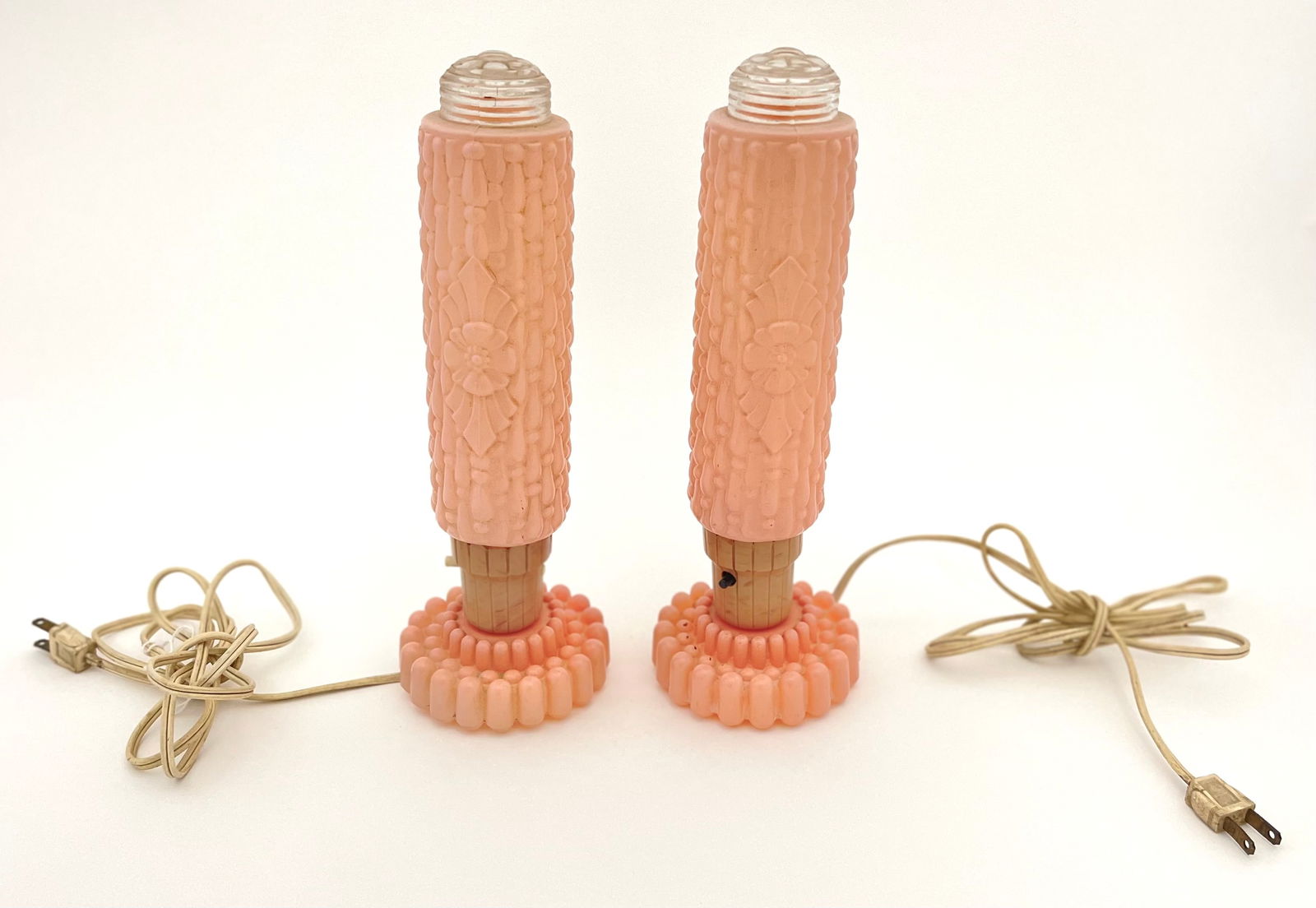 TWO SKYSCRAPER TORPEDO GLASS LAMPS Mid-20th Century Heights 12". Base diameters 4". (1 of 4)