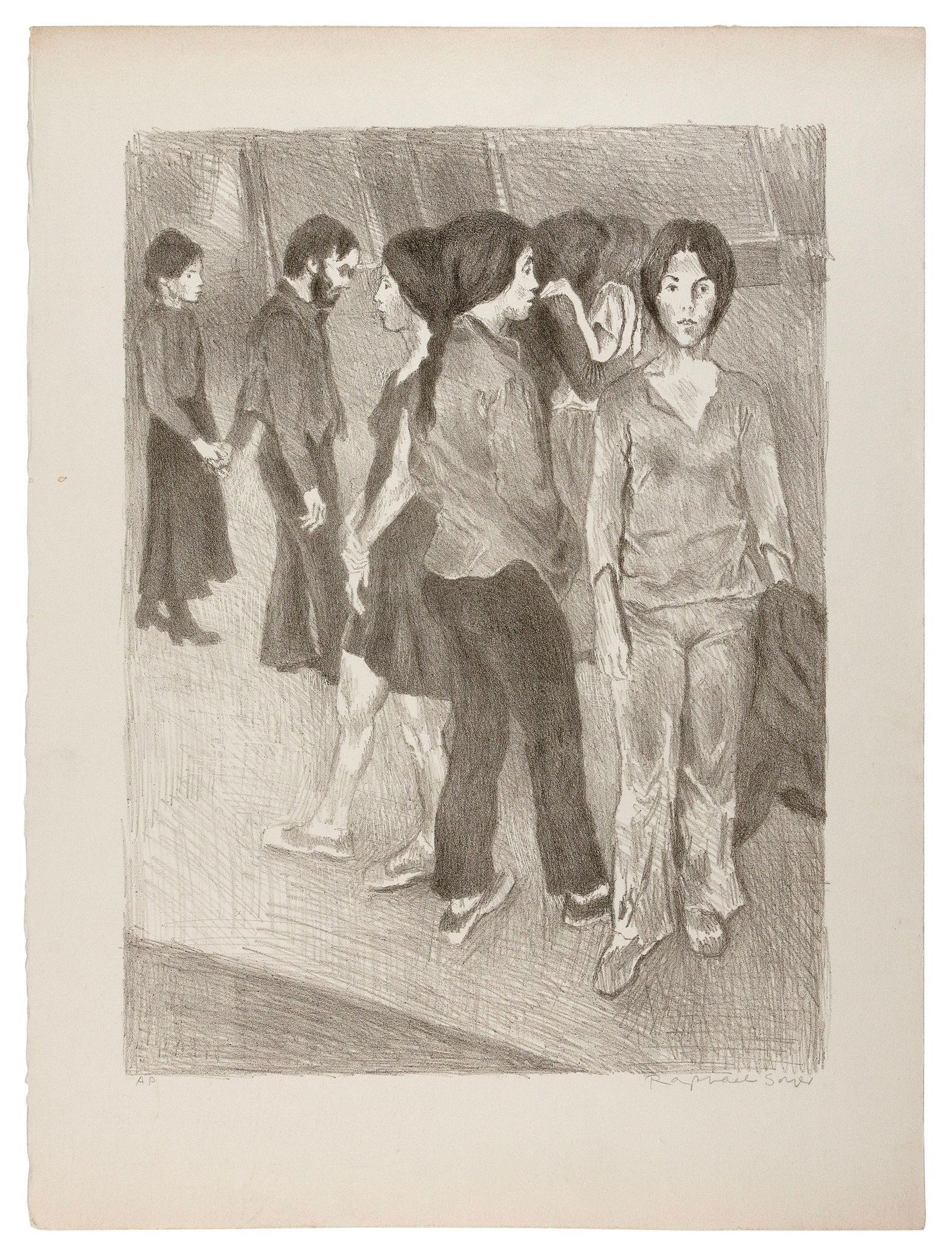 RAPHAEL SOYER (New York, 1899-1987), Street scene., Artist's proof on paper, 24" x 18". Unframed. (1 of 1)