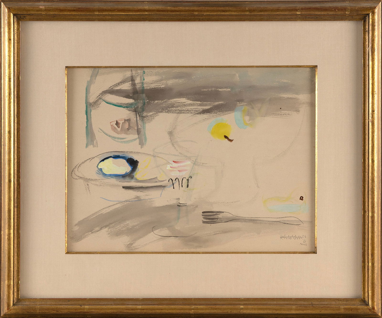 ABRAHAM RATTNER (New York/Pennsylvania/France, 1893-1978), Tabletop still life., Watercolor on (1 of 2)